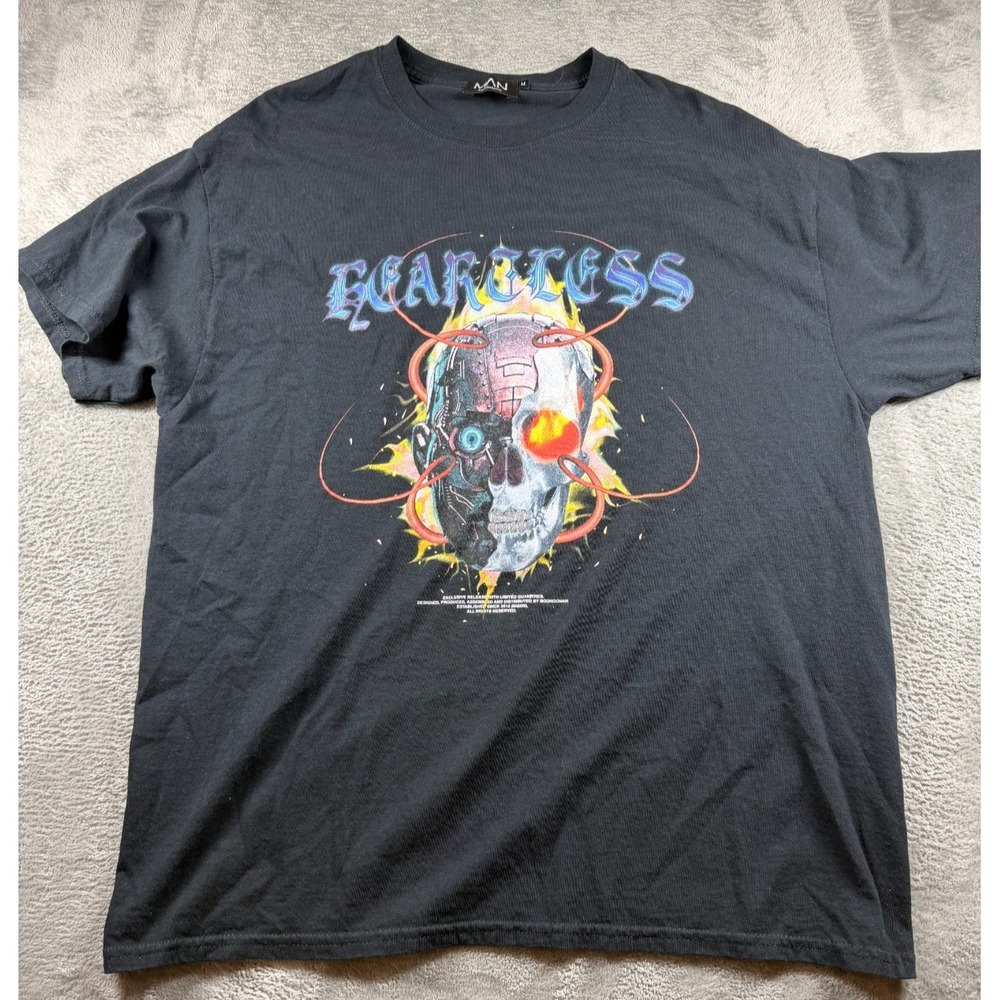 BoohooMAN Heartless T Shirt Mens M Black Oversized Skull Cyber Graphic Tee